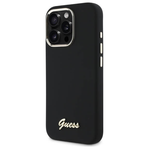 Guess iPhone 16 Pro Max - Silicone Script Metal Logo and Frame - Σκληρή Θήκη με Πλαίσιο Σιλικόνης - Black - GUHCP16XSMBSLK
