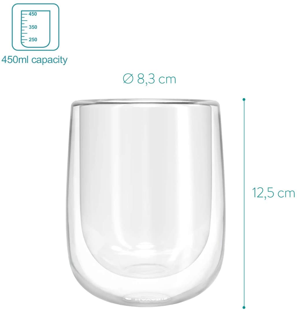 Navaris Double Walled Glass Mugs Set 4 Κούπες Διπλής Όψεως Από Γυαλί - 450ml - Διάφανο - 47547.01.3
