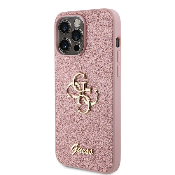 Guess iPhone 15 Pro Max Glitter Script Big 4G Σκληρή Θήκη με Πλαίσιο Σιλικόνης - Pink - GUHCP15XHG4SGP
