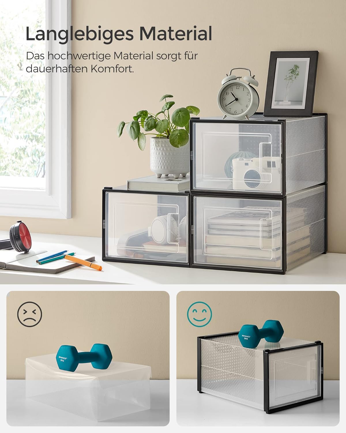 Songmics Σετ με 18 Κουτιά Αποθήκευσης Υποδημάτων - Black / Διάφανα - LSP007B18