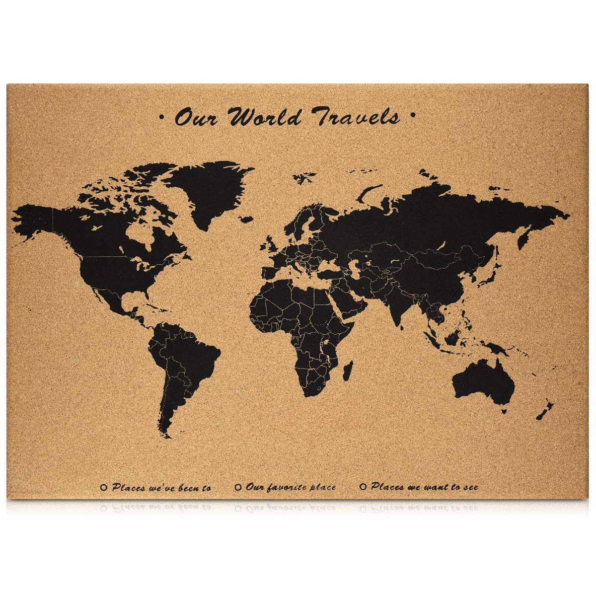 Navaris Cork Notice Board 70 x 50 cm - Πίνακας Ανακοινώσεων με Πινέζες - Design World Map - Brown - Black - 44347.01