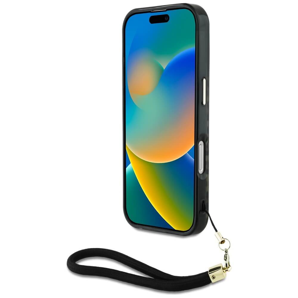 Guess iPhone 16 Pro Max - HC IML Leopard Triangle Cord Strap MagSafe - Σκληρή Θήκη με Πλαίσιο Σιλικόνης και Λουράκι - Brown - GUHMP16XHLORSSW