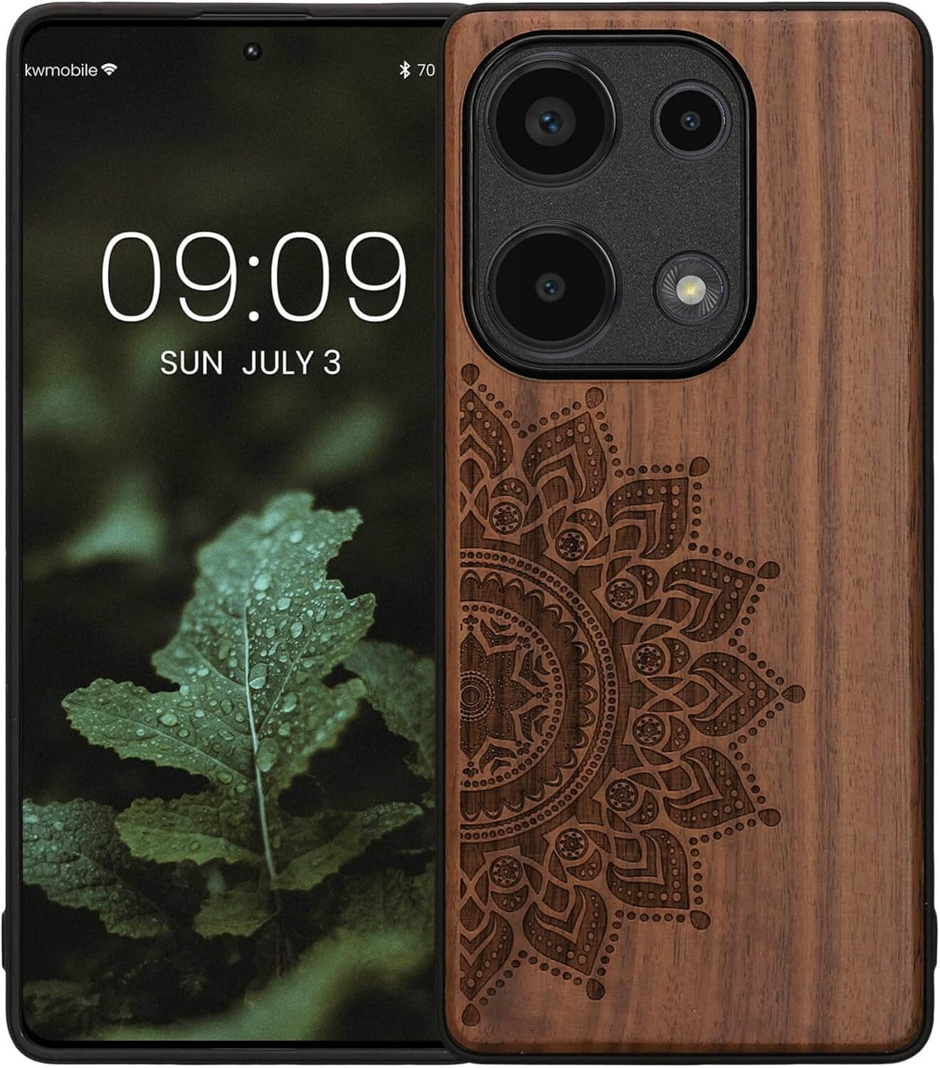 KW Xiaomi Redmi Note 13 Pro 4G Θήκη από Φυσικό Ξύλο - Design Rising Sun - Dark Brown