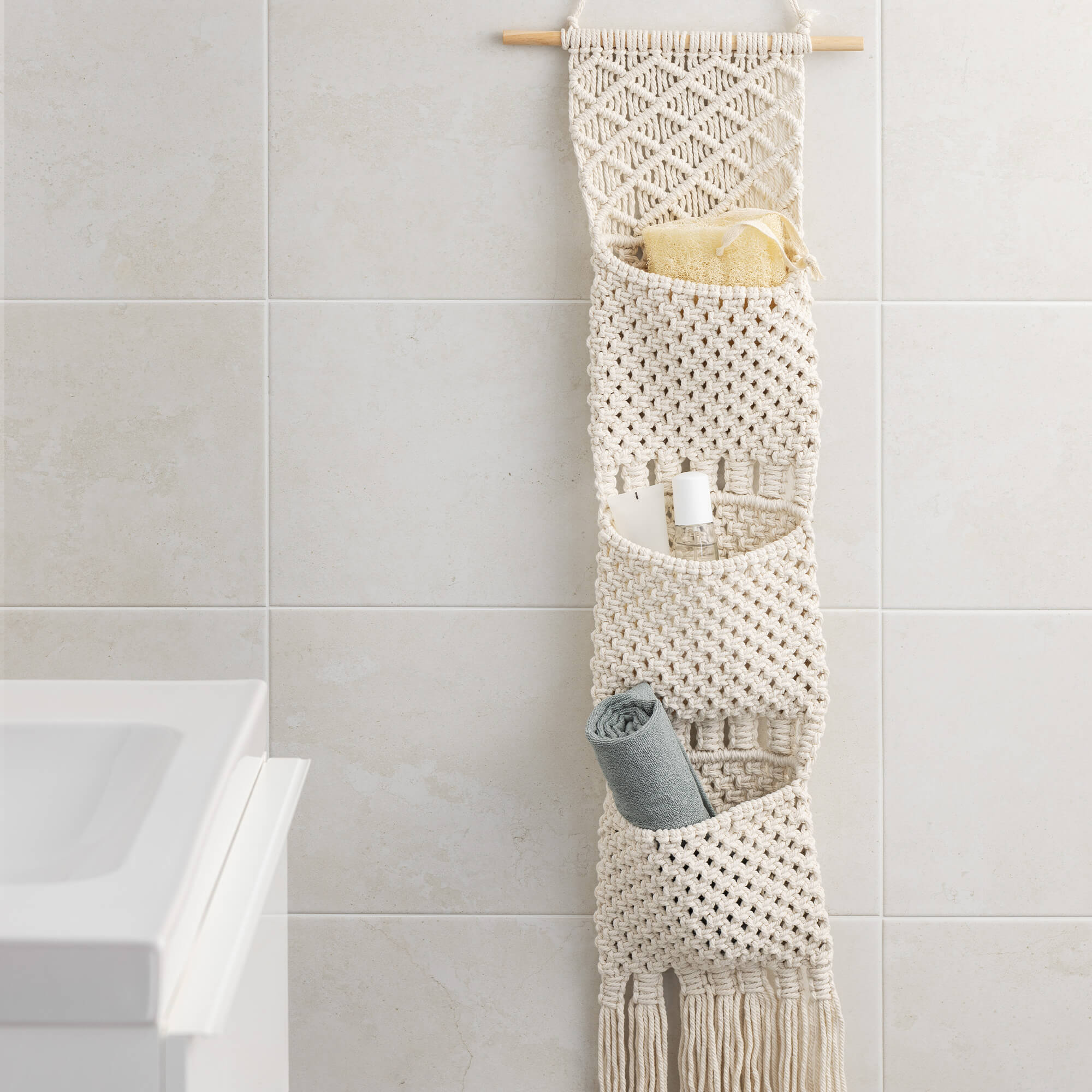 Navaris Κρεμαστό Διακοσμητικό Macrame με 3 Θήκες - 33 x 140 cm - White - 56506.01