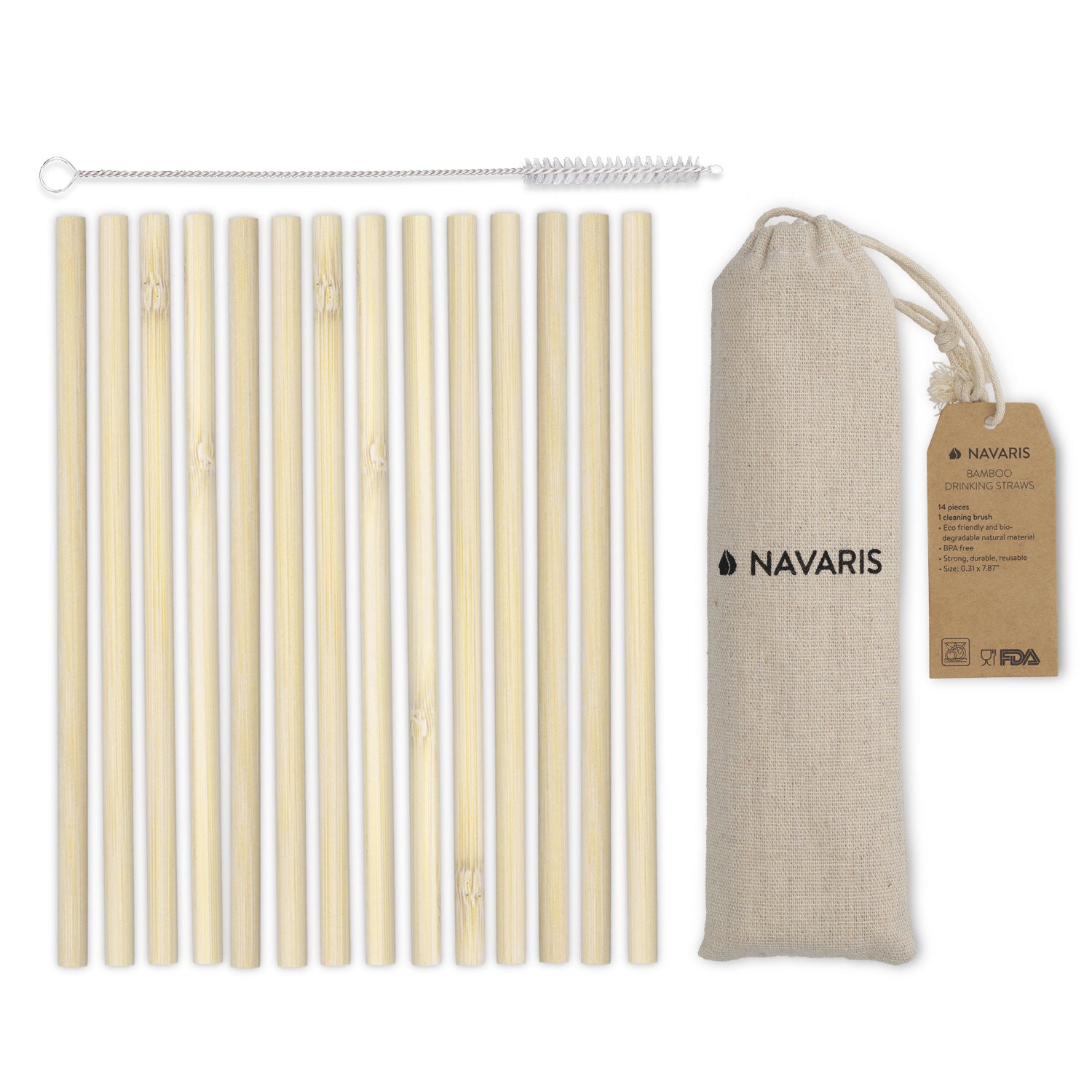 Navaris Σετ με 14 Καλαμάκια από Μπαμπού με Βούρτσα Καθαρισμού και Θήκη - 47601.14.020