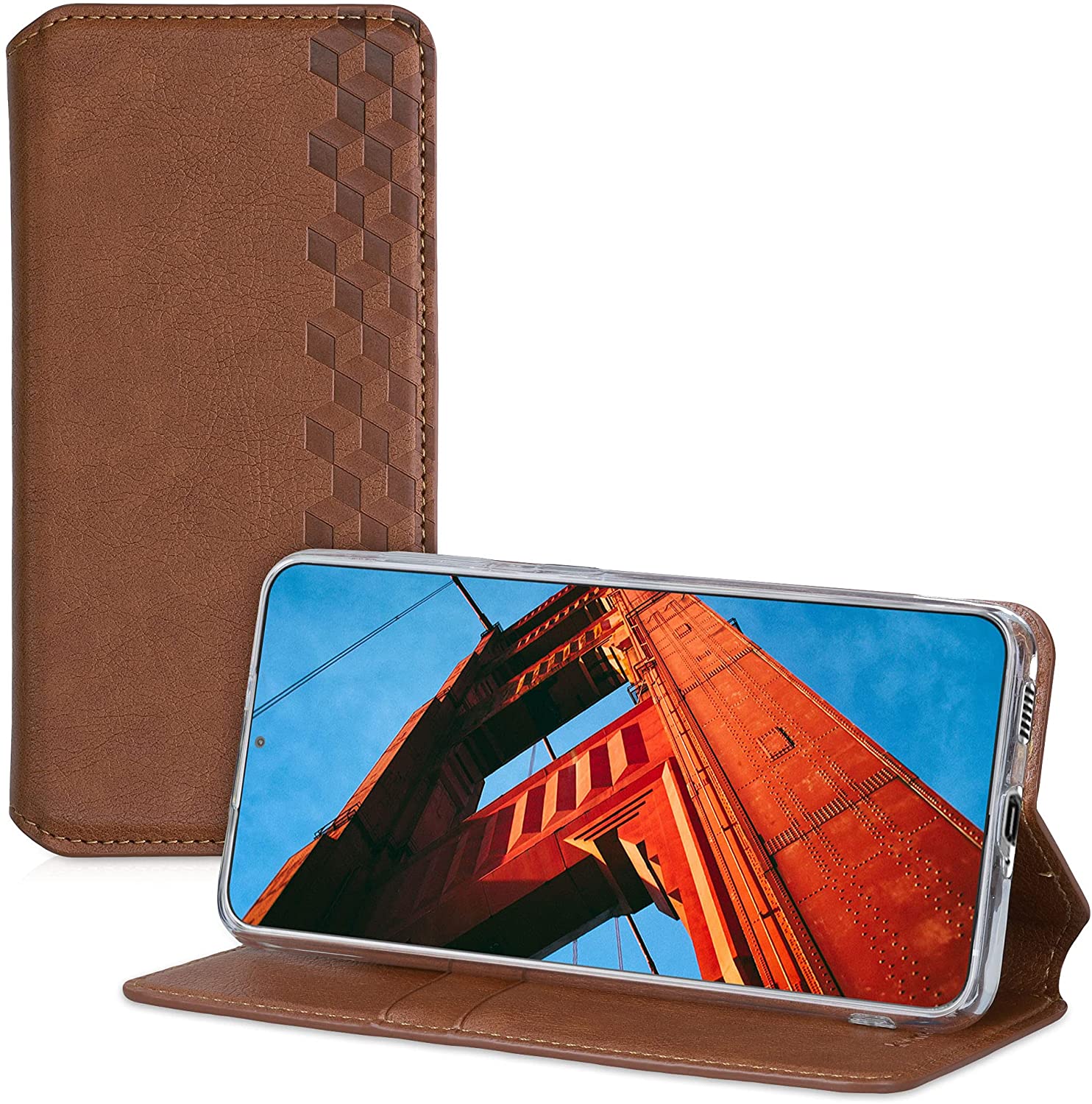 KW Samsung Galaxy S21 Θήκη Δερματίνη Flip - Design Cubes - Light Brown - 54390.01