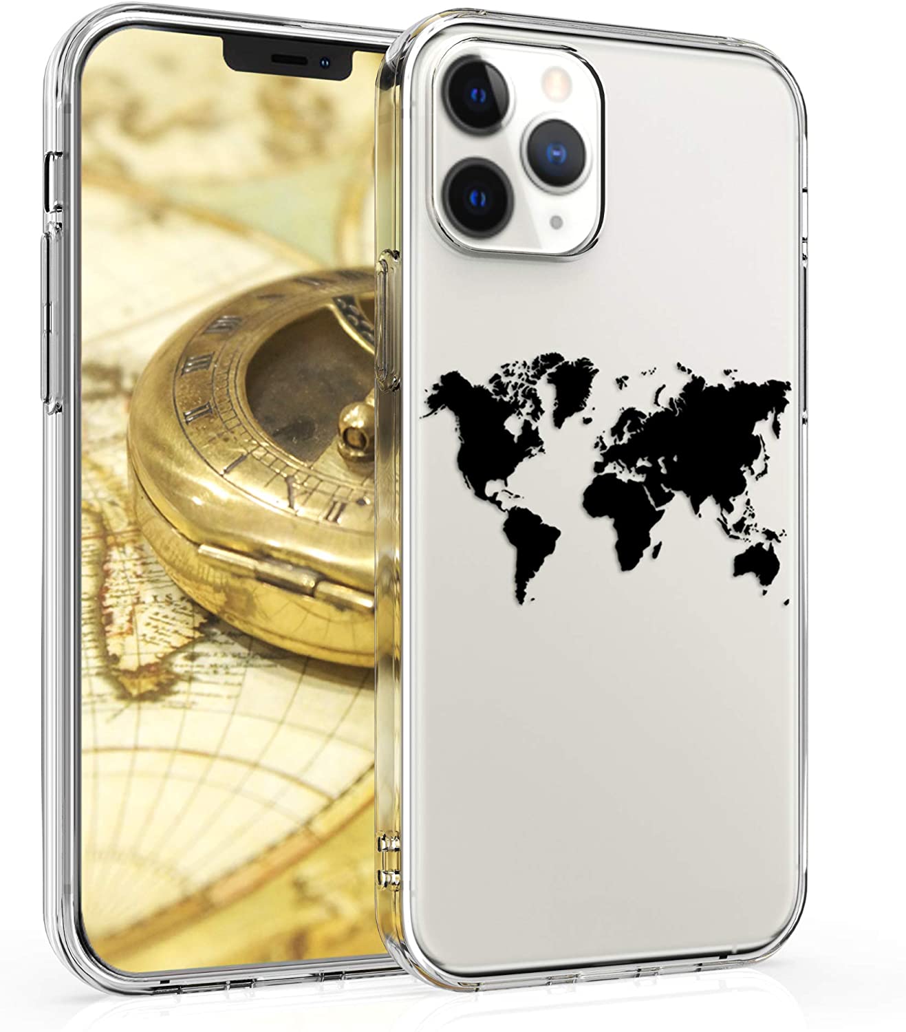 KW iPhone 12 / iPhone 12 Pro Θήκη Σιλικόνης TPU Design Travel Outline - Διάφανη / Black - 53039.01