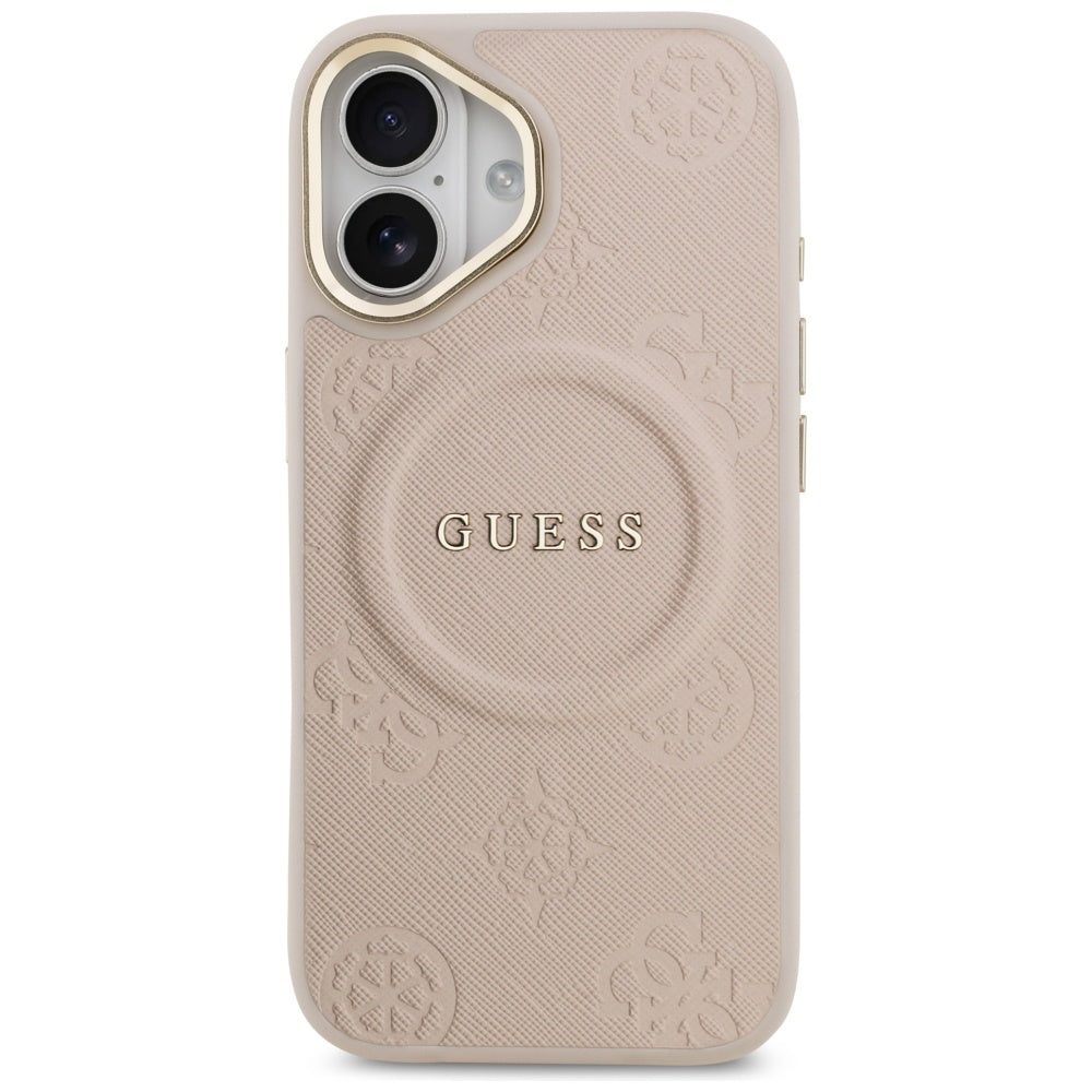 Guess iPhone 17 - Peony Hot Stamp MagSafe - Σκληρή Θήκη με Επένδυση Συνθετικού Δέρματος - Pink - GUHMP17SPSAMSECP