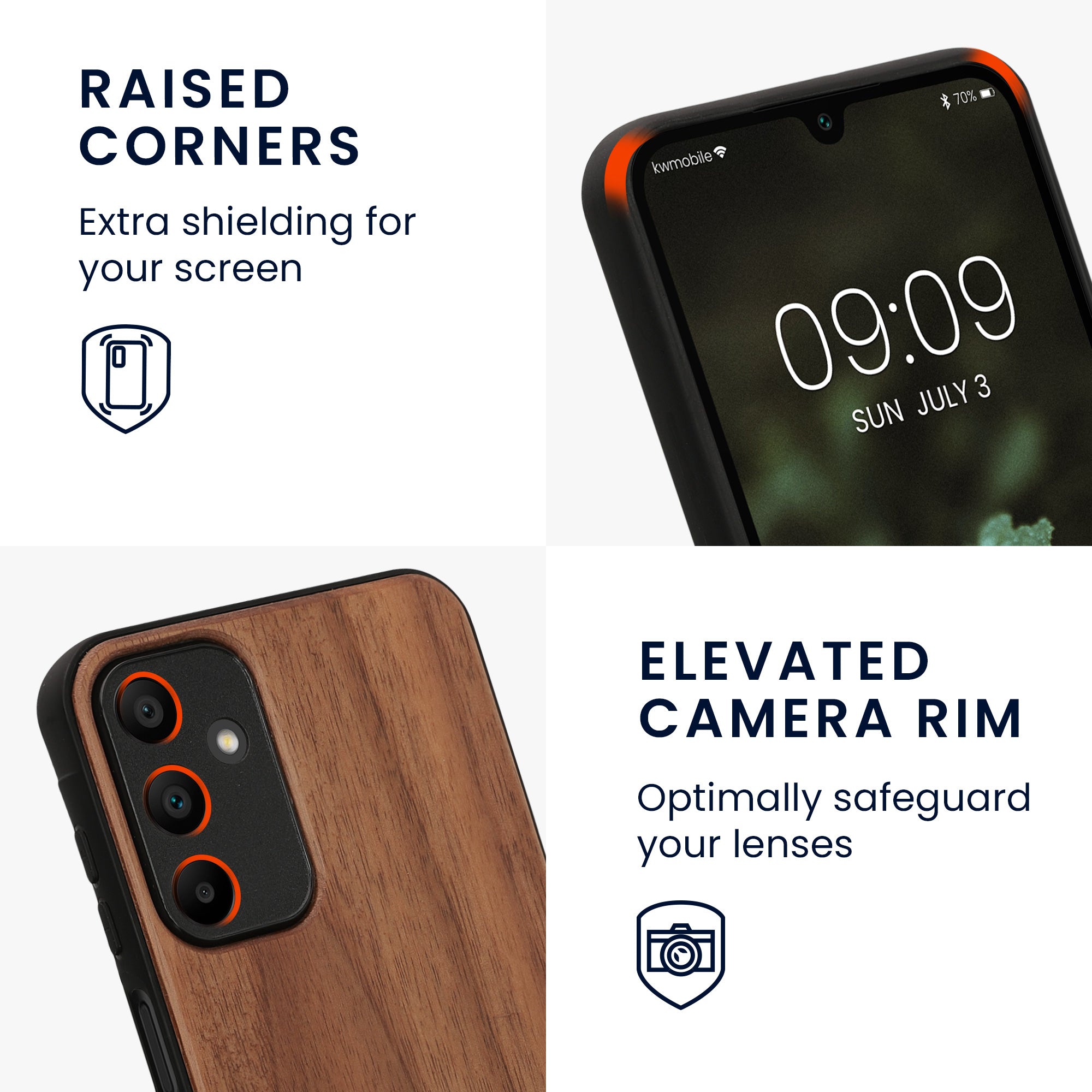 KW Samsung Galaxy A15 4G / A15 5G Θήκη από Φυσικό Ξύλο με Πλαίσιο Σιλικόνης και Λουράκι - Dark Brown