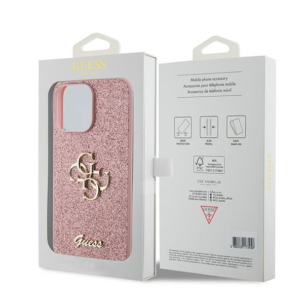 Guess iPhone 15 Pro Max Glitter Script Big 4G Σκληρή Θήκη με Πλαίσιο Σιλικόνης - Pink - GUHCP15XHG4SGP