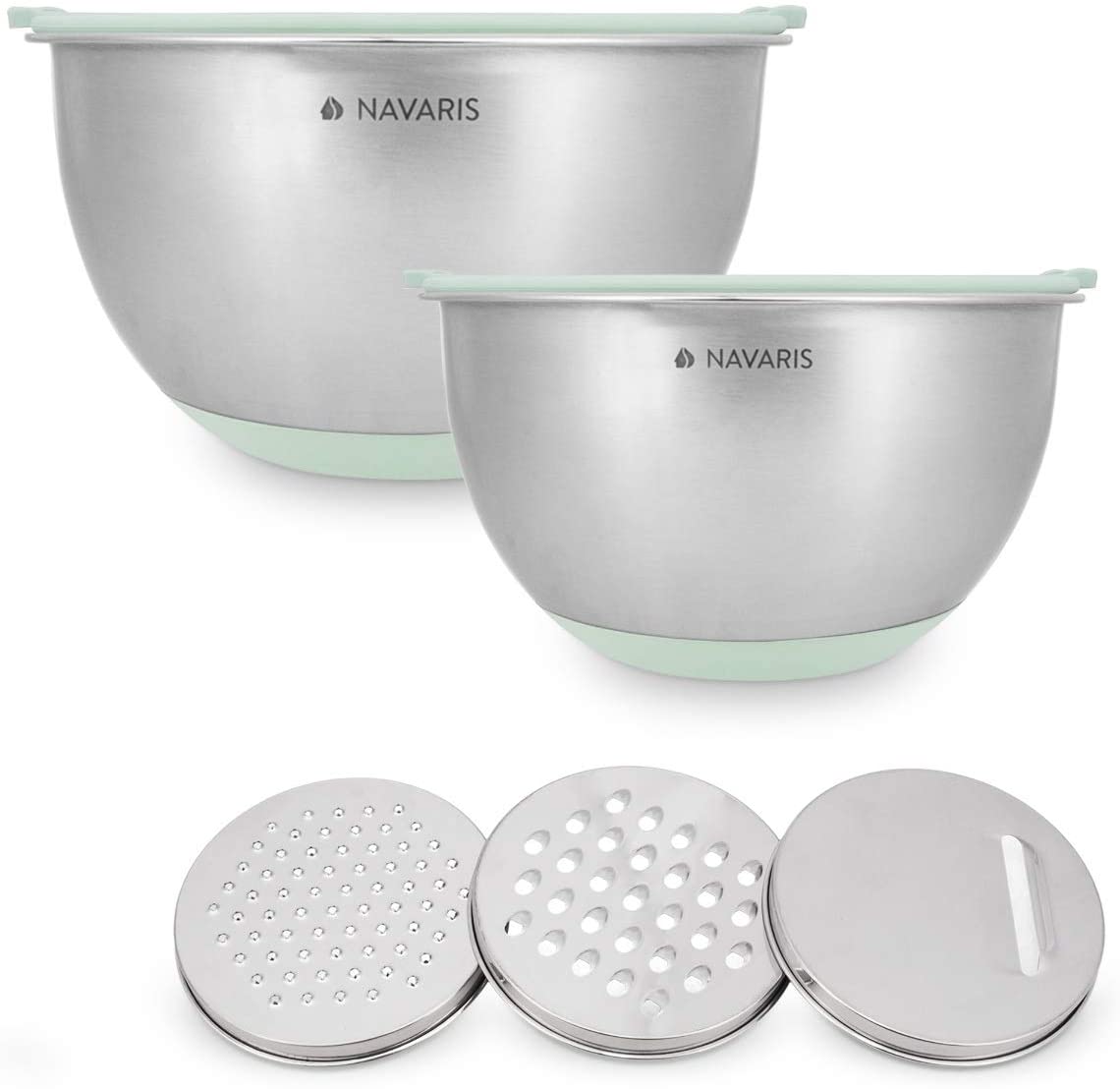 Navaris Σετ με 2 Μεταλλικά Δοχεία Φαγητού με καπάκι και 3 Τρίφτες - Mint Green - 49210.02.71