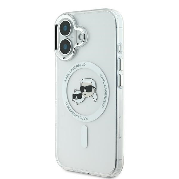 Karl Lagerfeld iPhone 16 - IML Metal Karl and Choupette Head - Σκληρή Θήκη με Πλαίσιο Σιλικόνης και MagSafe - White - KLHMP16SHLSKCH