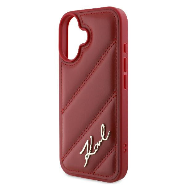 Karl Lagerfeld iPhone 16 - Quilted Signature - Θήκη με Επένδυση Συνθετικού Δέρματος - Red - KLHCP16SPQDSMGR