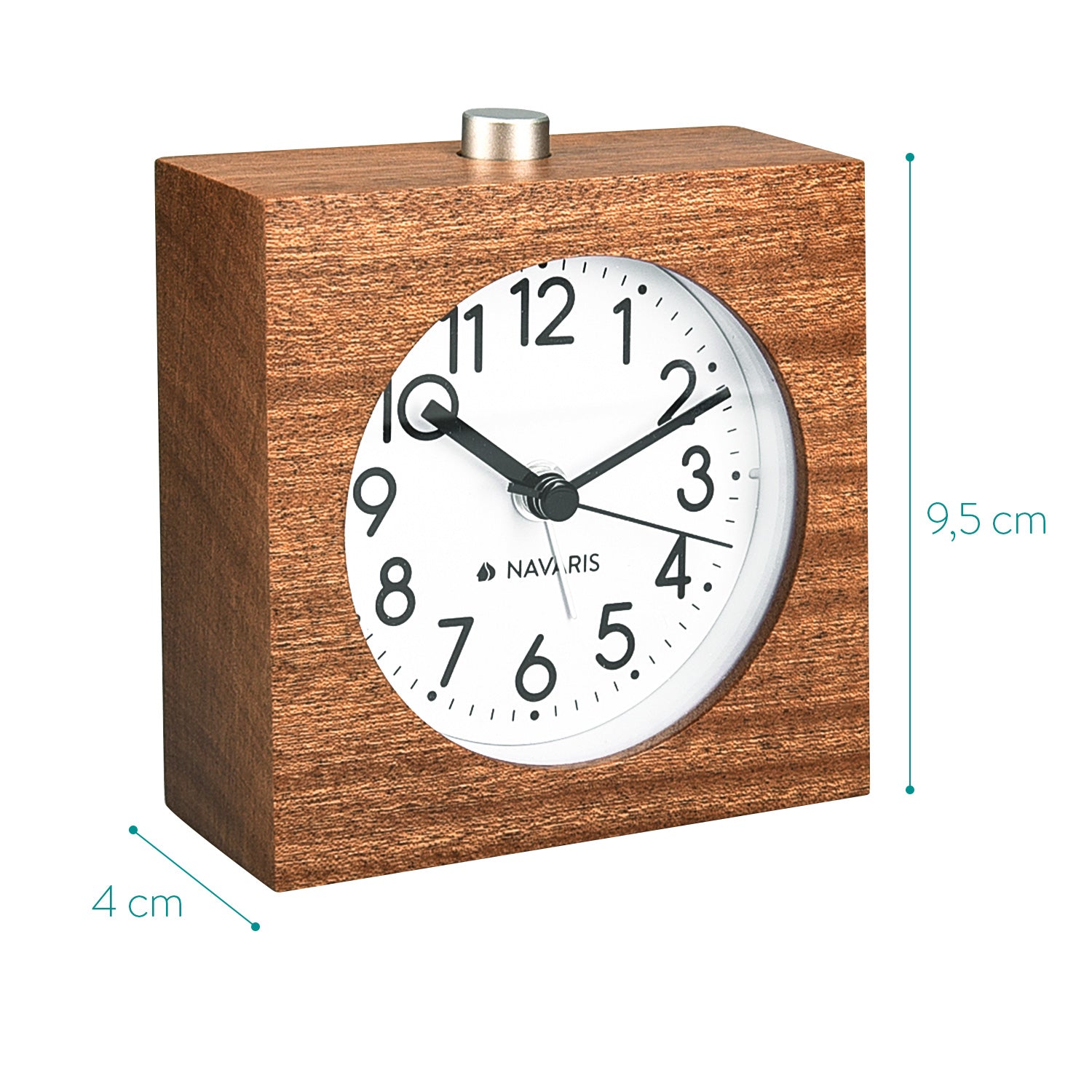 Navaris Analogue Wood Alarm Clock Design Square - Αναλογικό Επιτραπέζιο Ρολόι και Ξυπνητήρι - Dark Brown - 43906