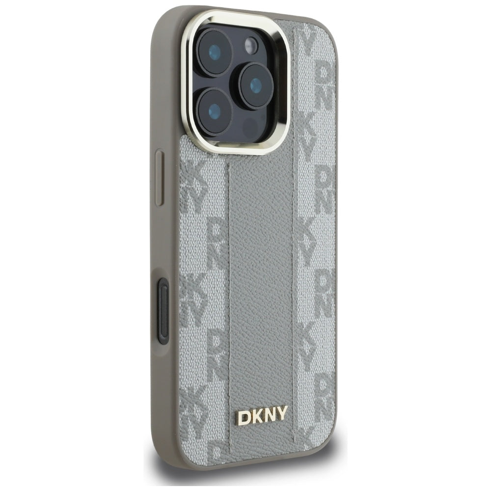 DKNY iPhone 16 Pro - Checkered Pattern - MagSafe Σκληρή Θήκη με Επένδυση Συνθετικού Δέρματος - Beige