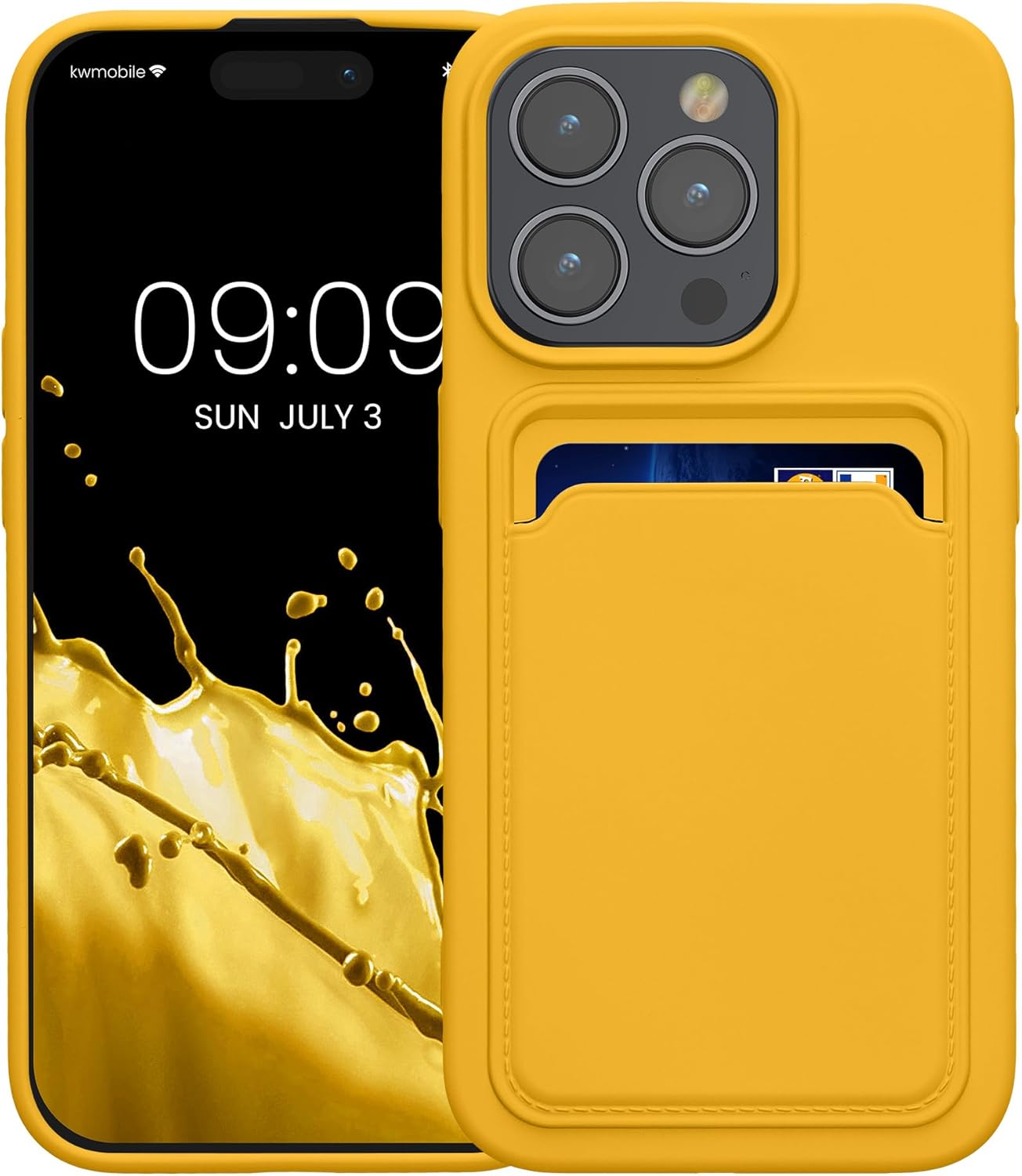 KW iPhone 15 Pro Θήκη Σιλικόνης TPU με Υποδοχή για Κάρτα - Bright Yellow