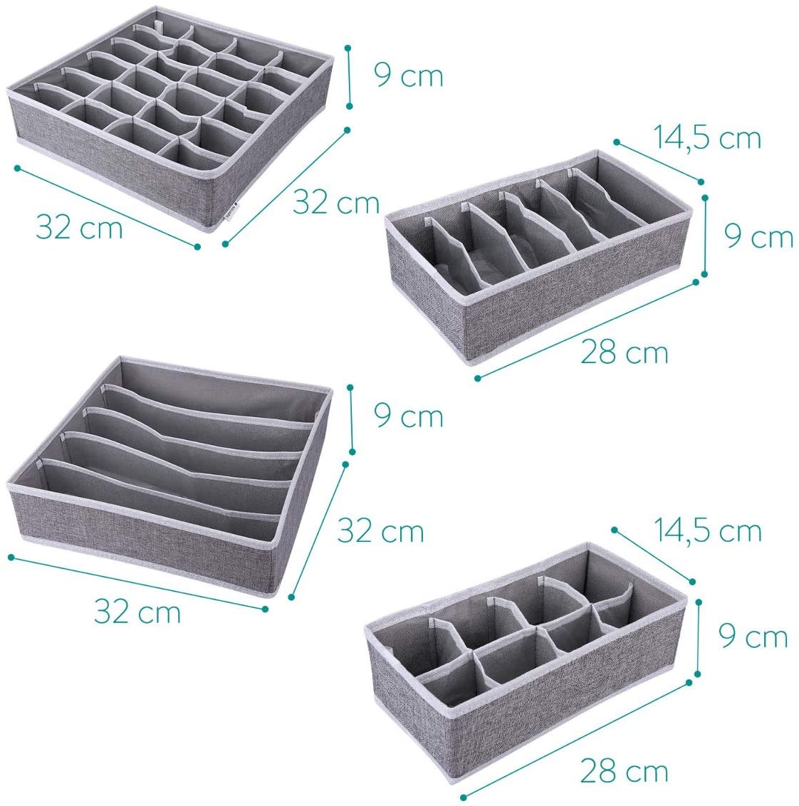 Navaris Σετ με 4 Κουτιά Αποθήκευσης για Συρτάρι - Brown / White - 49051.04