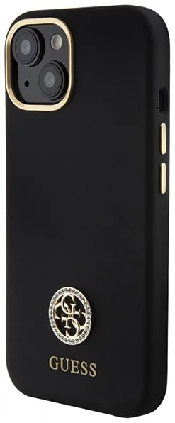 Guess iPhone 15 Silicone Logo Strass 4G Σκληρή Θήκη με Πλαίσιο Σιλικόνης - Black - GUHCP15SM4DGPK