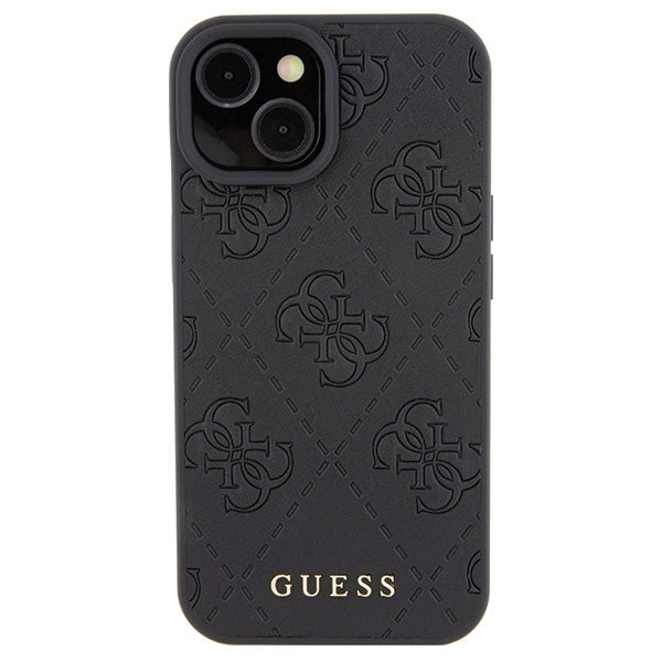 Guess iPhone 15 Leather 4G Stamped Θήκη με Επένδυση Συνθετικού Δέρματος - Black - GUHCP15SP4EPMK