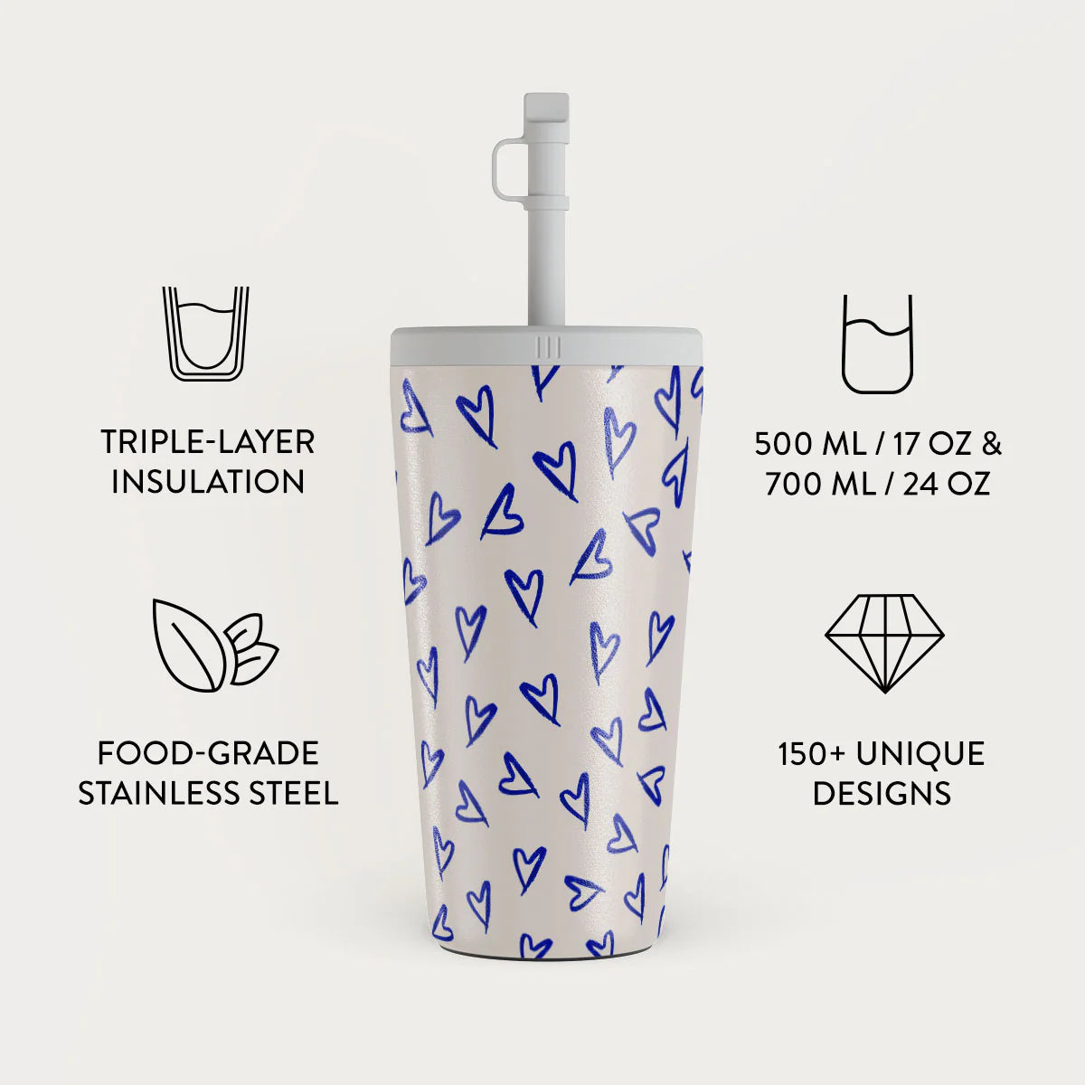 Burga Κούπα θερμός από Ανοξείδωτο Ατσάλι με καλαμάκι - 500ml - Love Me Right