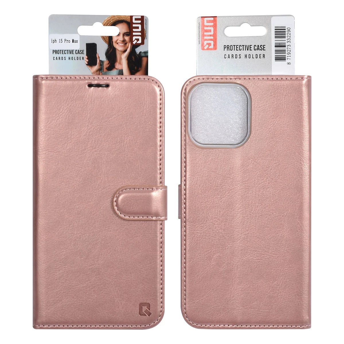 Tuniq iPhone 15 Pro Max - Θήκη Πορτοφόλι Stand από Δερματίνη - Rose Gold