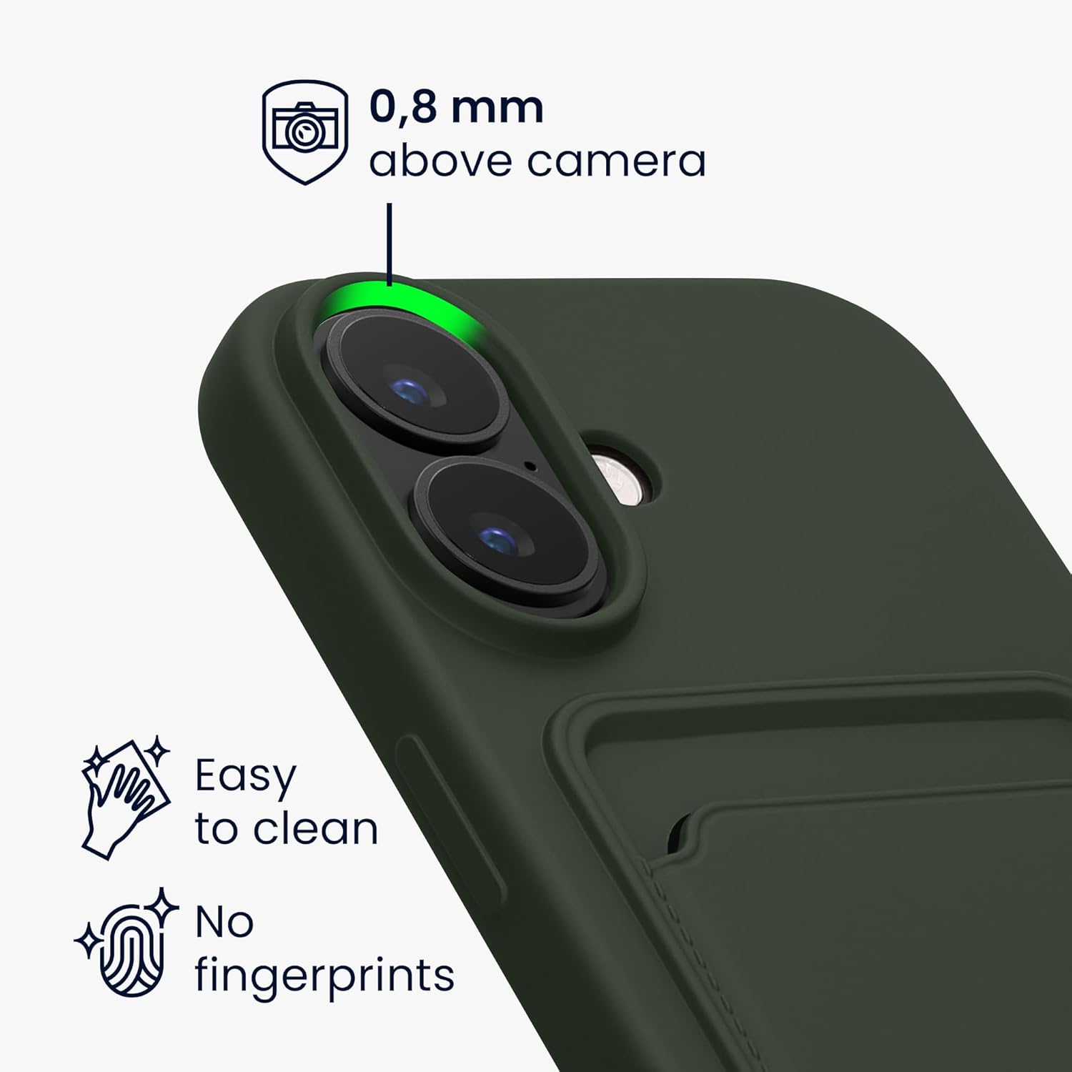 KW iPhone 16 Θήκη Σιλικόνης TPU με Υποδοχή για Κάρτα - Dark Green