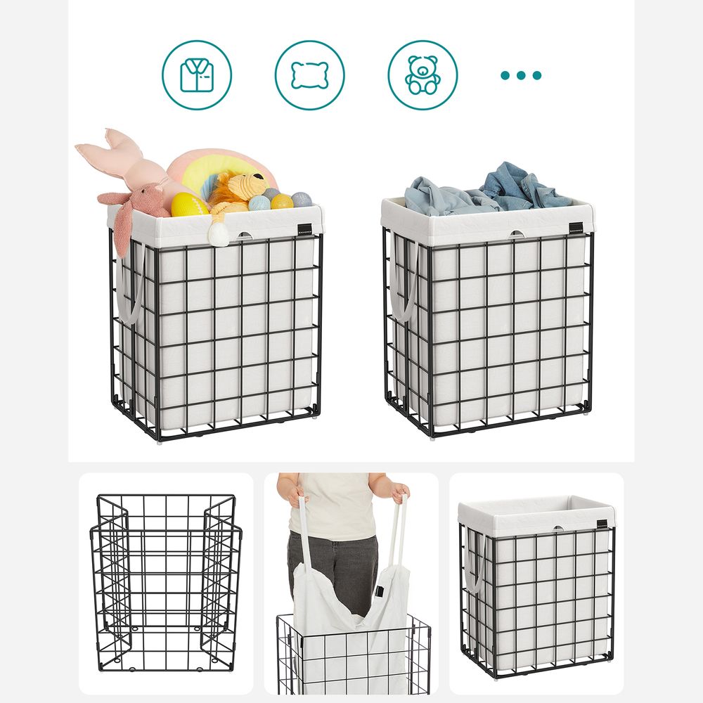 Songmics Καλάθι Απλύτων με Μεταλλικό Πλαίσιο - 90L - Black / White - LCB190W01