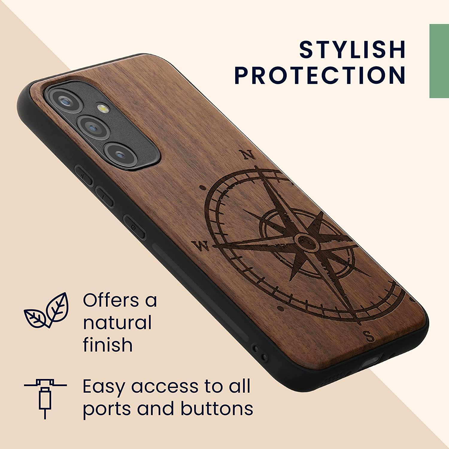 KW Samsung Galaxy A54 5G Θήκη από Φυσικό Ξύλο - Design Compass Vintage - Dark Brown - 60799.02