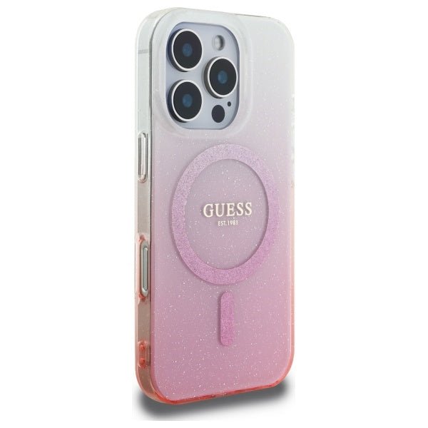 Guess iPhone 16 Pro - IML Glitter Gradient - MagSafe Σκληρή Θήκη με Πλαίσιο Σιλικόνης - Pink - GUHMP16LHGRCELP