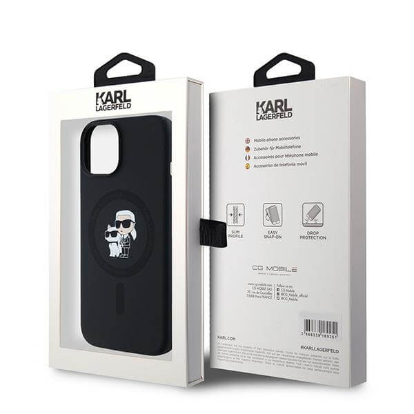 Karl Lagerfeld iPhone 13 / 14 / 15 - Silicone Karl and Choupette - Θήκη Σιλικόνης με MagSafe - Black - KLHMP15SSCMKCRHK