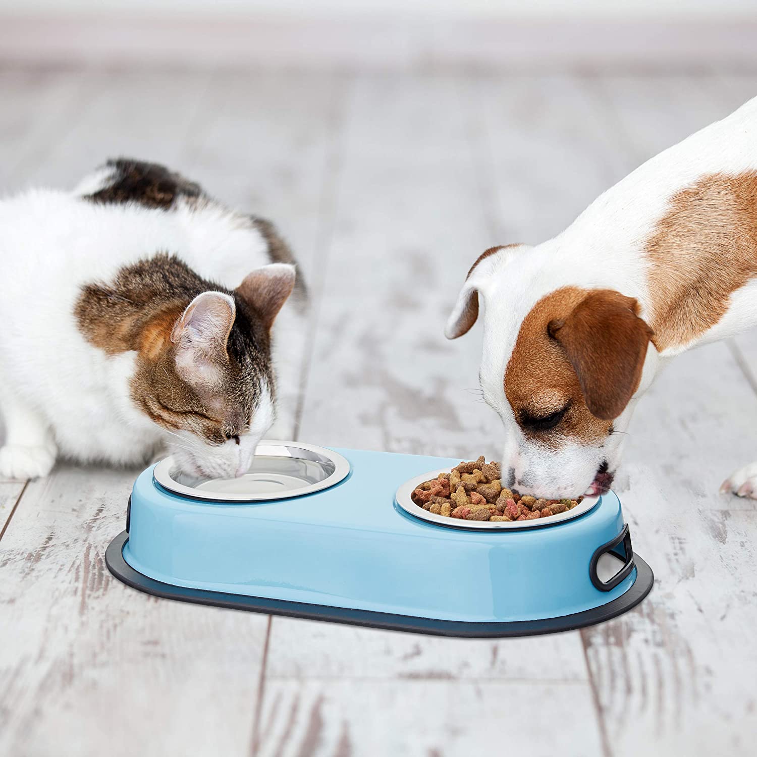 Relaxdays Βάση με 2 Μπολ 200ml από Ανοξείδωτο Ατσάλι - Blue - 4052025208462