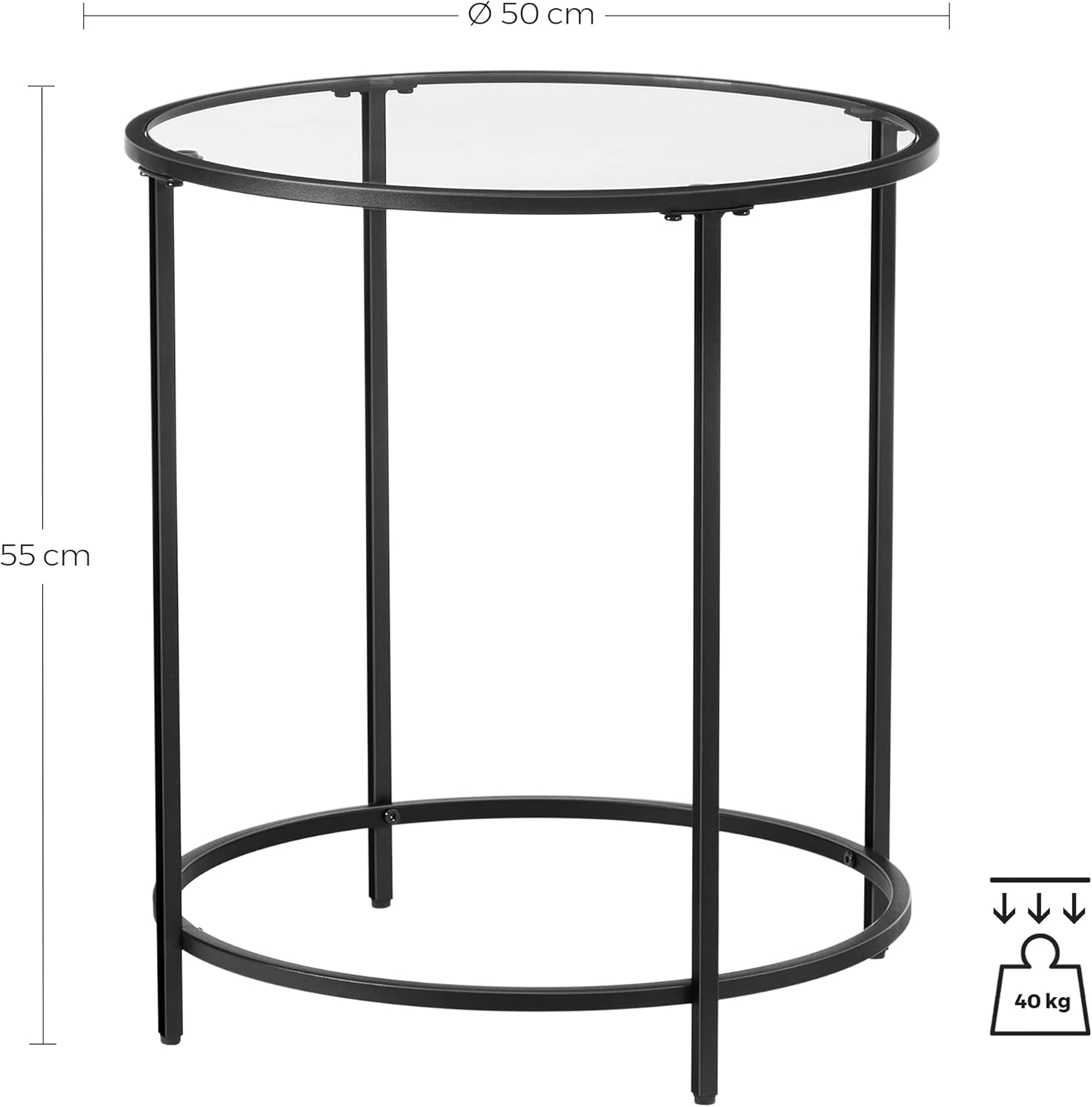 Vasagle Στρόγγυλο Βοηθητικό Τραπέζι - Black - LGT020B01