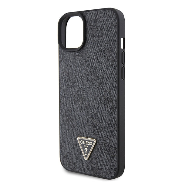 Guess iPhone 15 Leather 4G Diamond Triangle Θήκη με Επένδυση Συνθετικού Δέρματος - Black - GUHCP15SP4TDPK