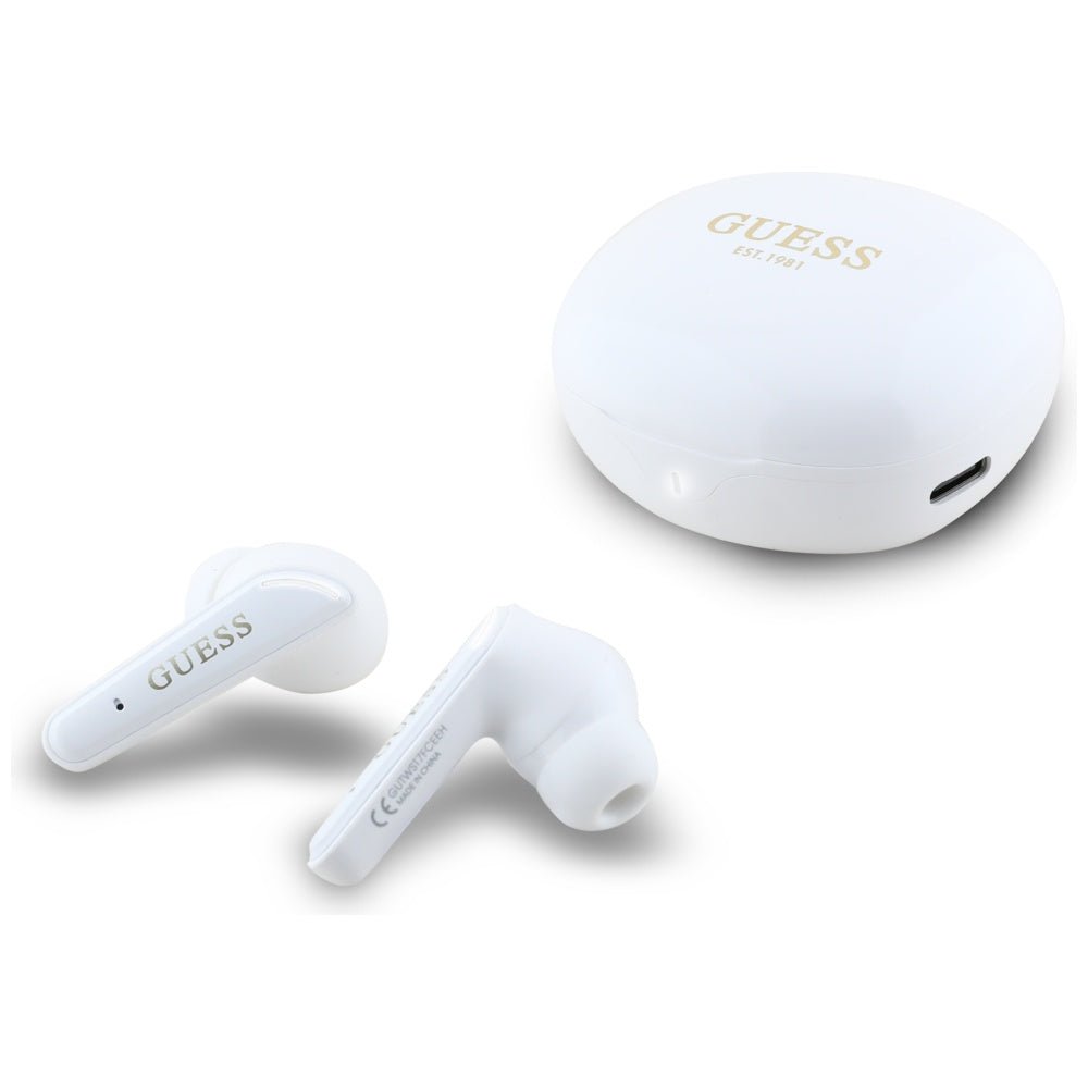 Guess TWS Flat Classic Logo Electroplated - Bluetooth 5.4 - Ασύρματα ακουστικά για Κλήσεις / Μουσική - White