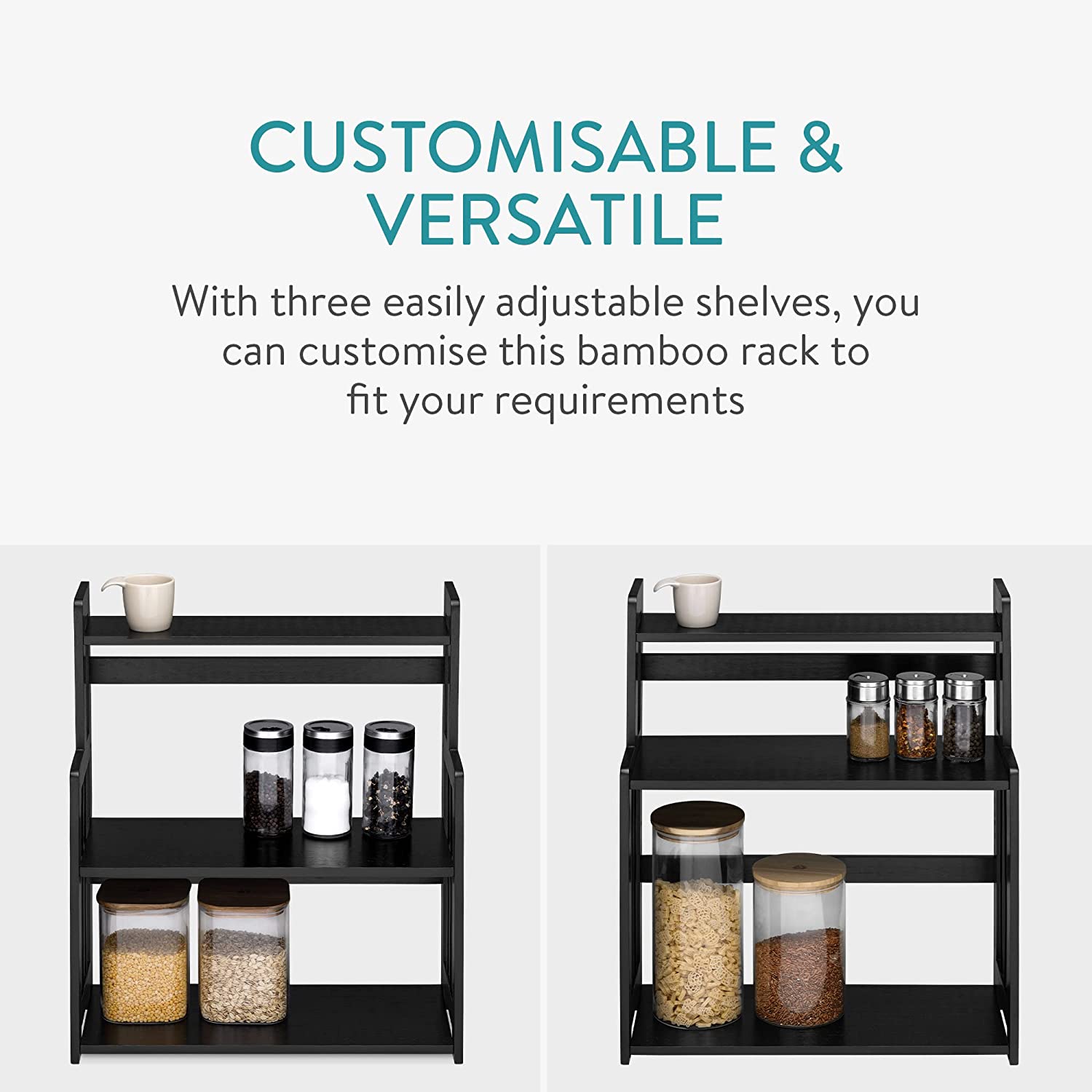 Navaris Bamboo Spice Rack Ξύλινο Ράφι Καρυκευμάτων από Μπαμπού - Black - 50823.02