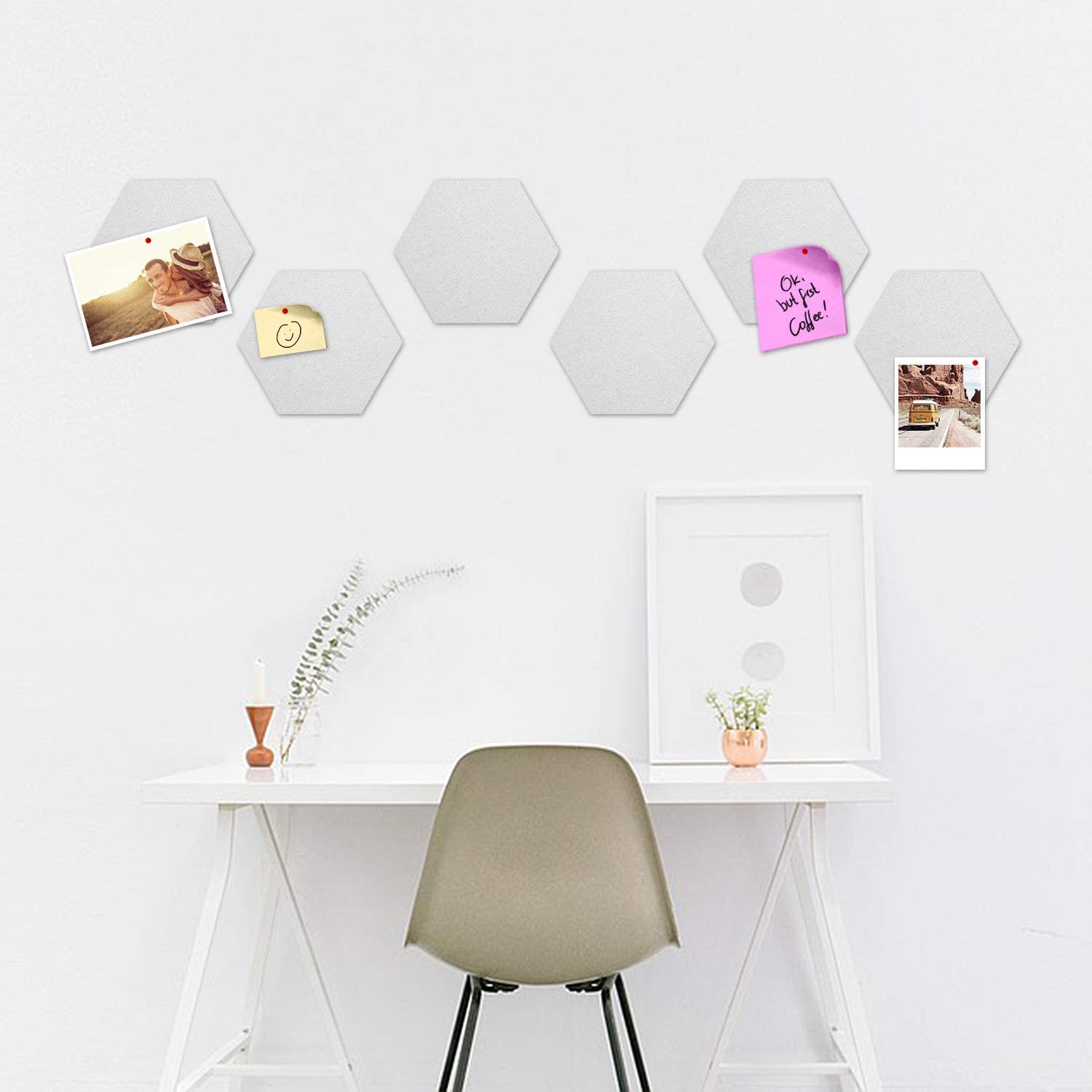 Navaris Hexagon Felt Memo Boards - Σετ με 6 Πλαίσια Ανακοινώσεων και Πινέζες - White - 46230.05