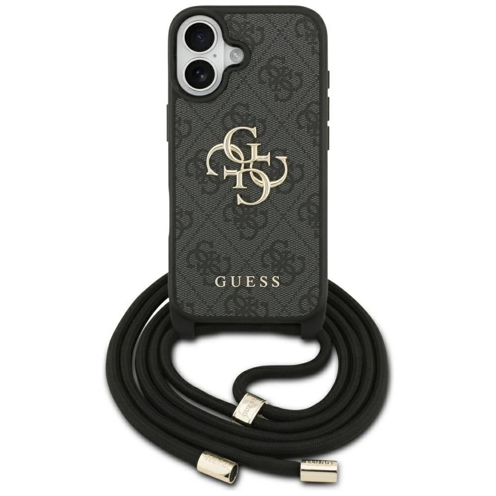 Guess iPhone 17 - 4G Big Logo Cord Stap Crossbody - Θήκη με Επένδυση Συνθετικού Δέρματος και Λουράκι - Black - GUHCP17SP4GMGCRK