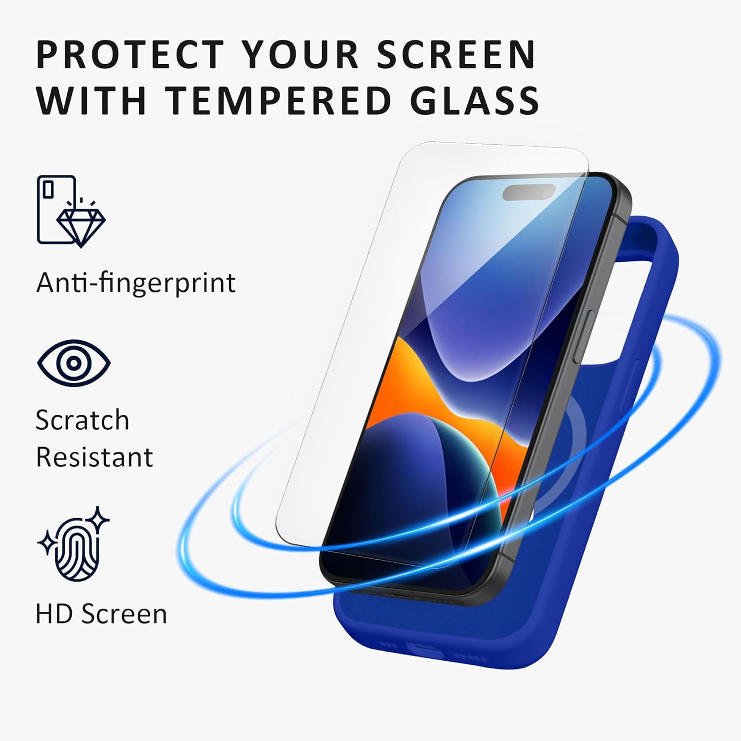 Kalibri iPhone 15 Pro Θήκη Σιλικόνης με MagSafe και 2 Αντιχαρακτικά Γυαλιά Οθόνης - Baltic Blue