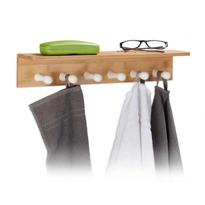 Relaxdays Επιτοίχια Κρεμάστρα για Πετσέτες από Μπαμπού - Natural - 4052025202941