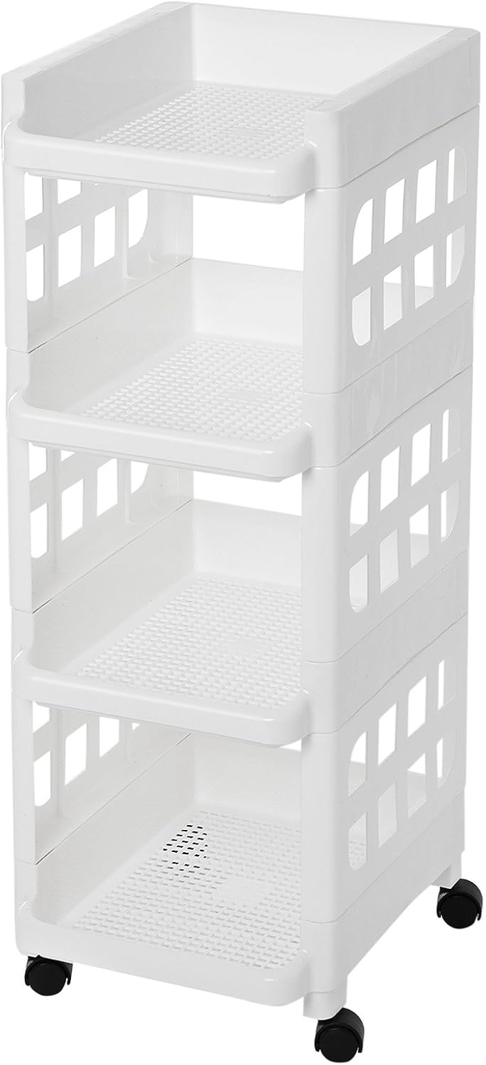 Songmics Πλαστικό Καρότσι για Οργάνωση και Αποθήκευση με 4 Ράφια - White - KSC02WT