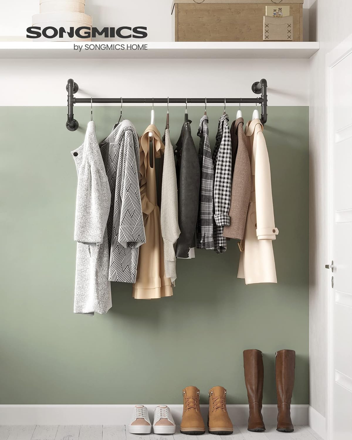 Songmics Σετ με 2 Επιτοίχιες Μεταλλικές Ράγες Ρούχων - 112 x 30 x 29.3 cm - Black - HSR64BK-02