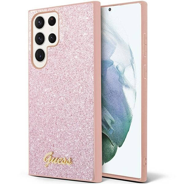 Guess Samsung Galaxy S24 Ultra Glitter Script Σκληρή Θήκη με Πλαίσιο Σιλικόνης - Pink - GUHCS24LHGGSHP