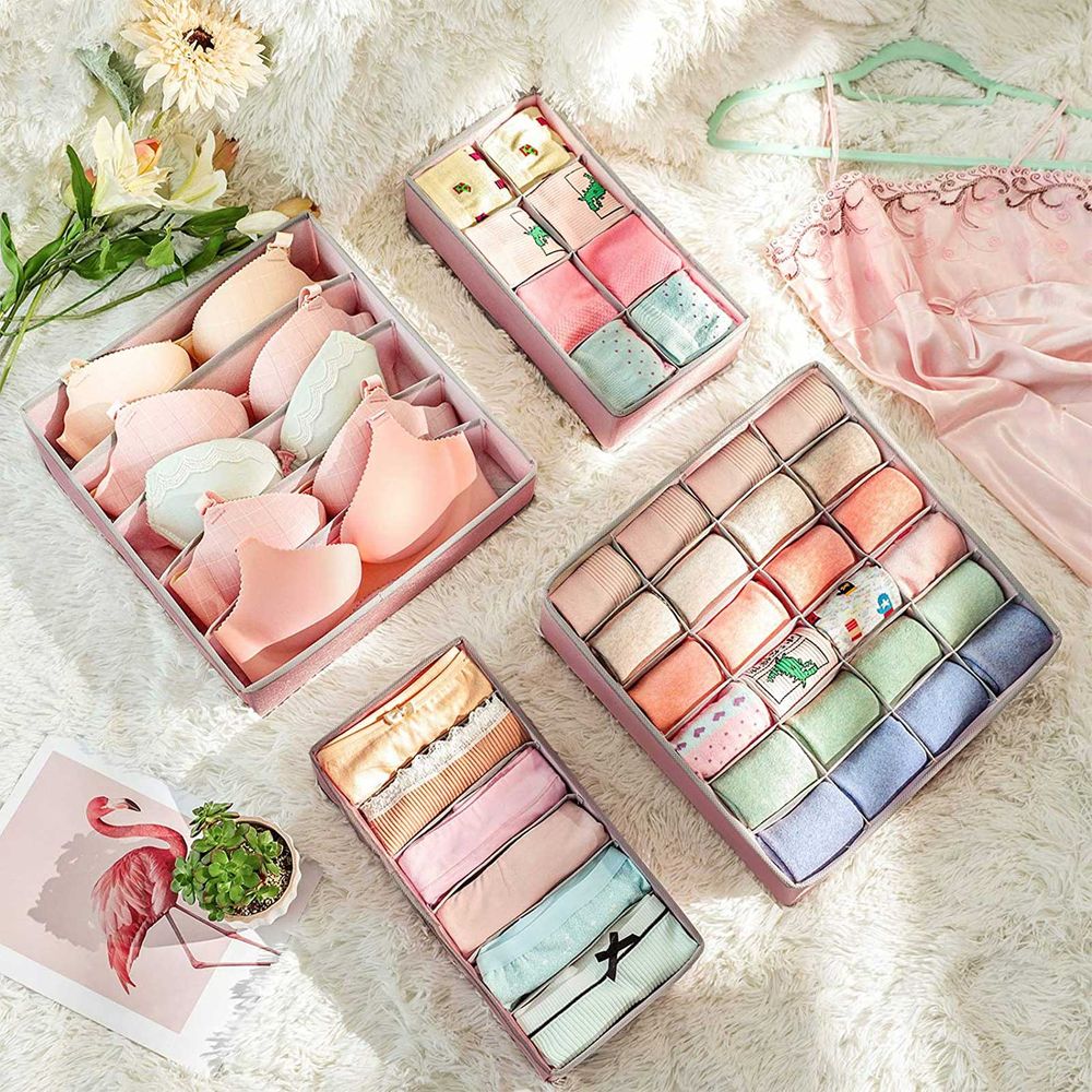 Songmics Σετ με 4 Κουτιά Αποθήκευσης για Συρτάρι και Ντουλάπα - Pink - RUS04PK