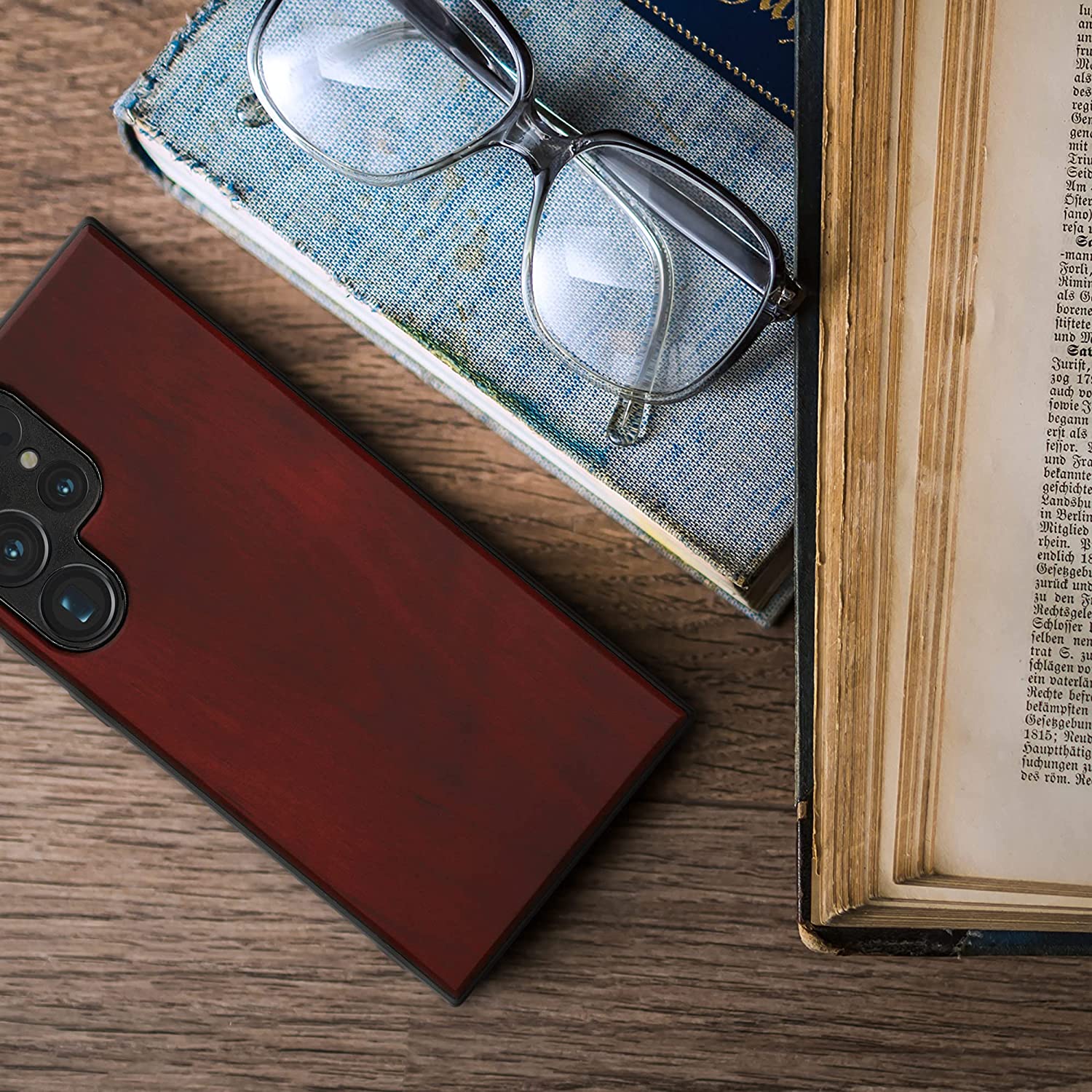 KW Samsung Galaxy S23 Ultra Θήκη από Φυσικό Ξύλο - Dark Red - 60296.20