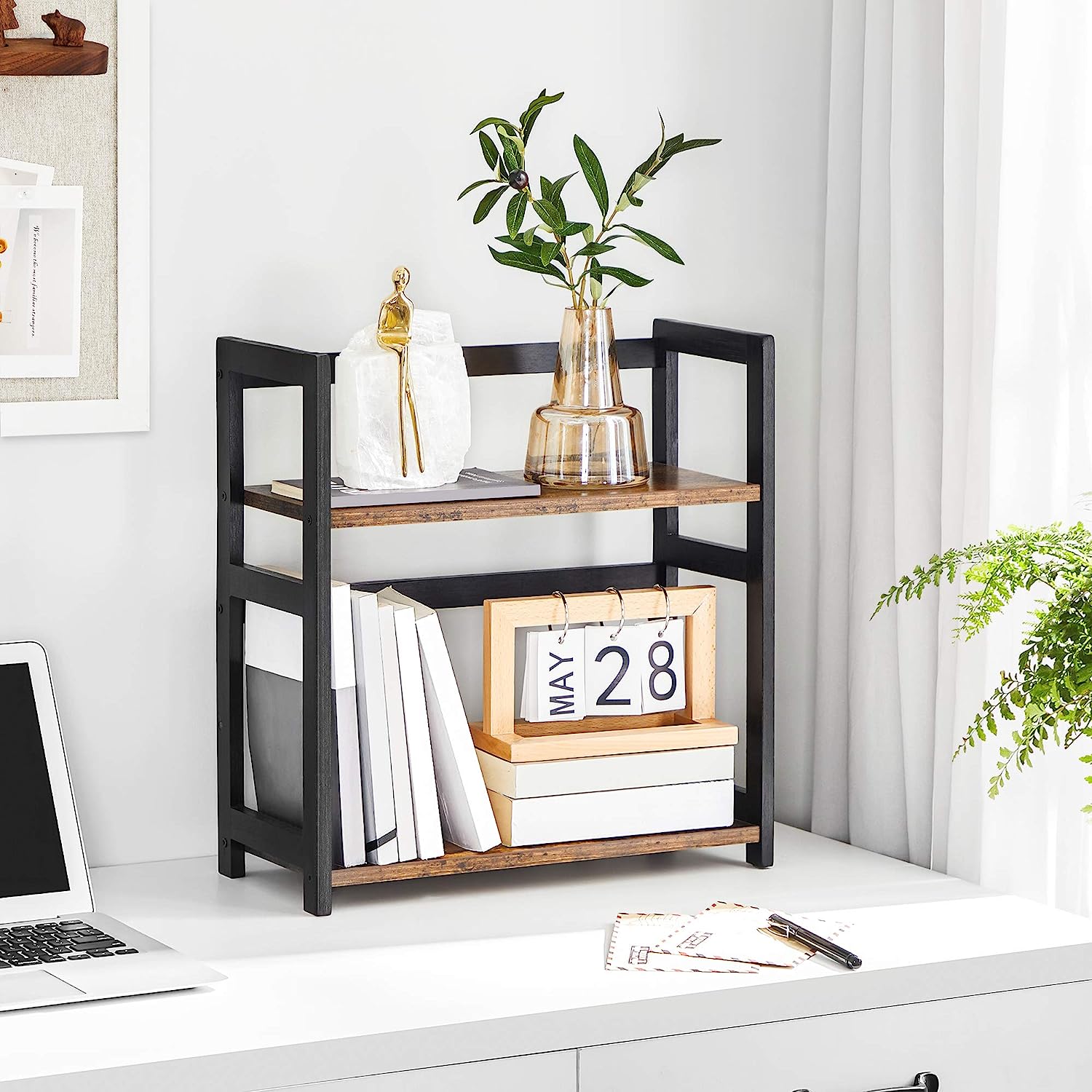 Songmics Ράφι για τον Πάγκο 2 Επιπέδων - Black / Vintage Brown - OFS046B01