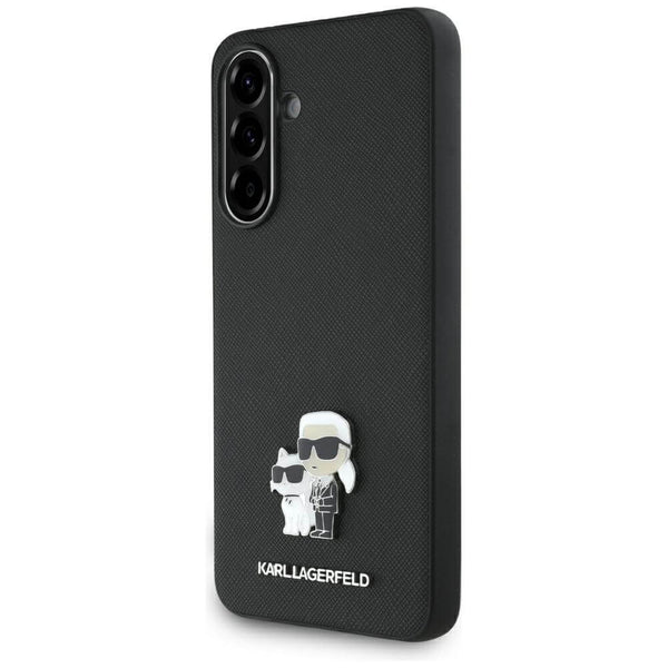 Karl Lagerfeld Samsung Galaxy A56 5G Saffiano Karl and Choupette Metal Logo Σκληρή Θήκη με Επένδυση Συνθετικού Δέρματος - Black - KLHCSA56PSAKCMPK