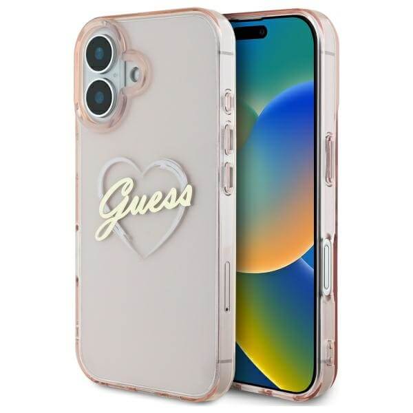 Guess iPhone 16 - IML Heart - Σκληρή Θήκη με Πλαίσιο Σιλικόνης - Pink - GUHCP16SHCHGSPP