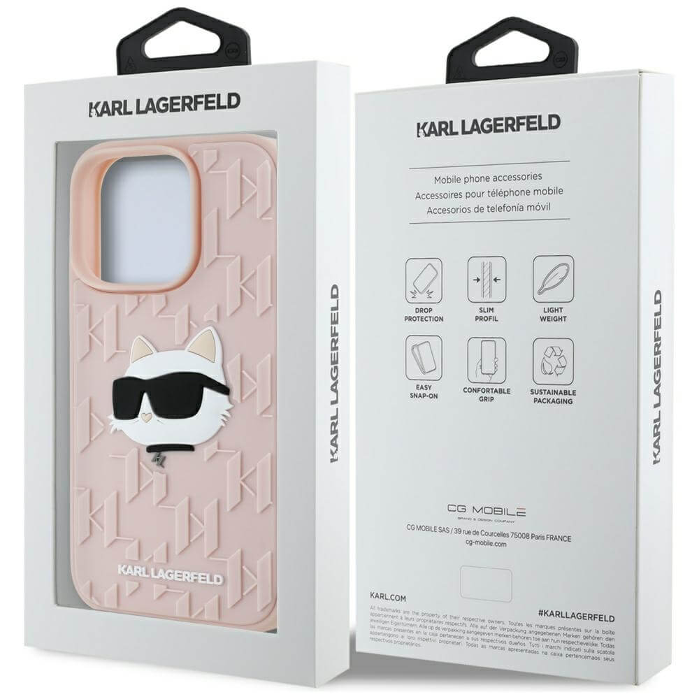 Karl Lagerfeld iPhone 16 Pro - 3D Rubber Monogram and Choupette - Σκληρή Θήκη με Πλαίσιο Σιλικόνης - Pink - KLHCP16LRBCCHHKLP