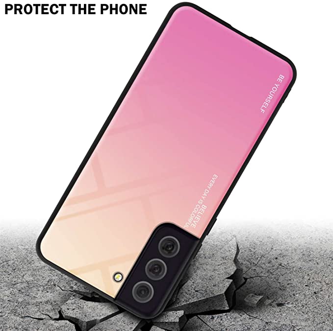 Cadorabo Samsung Galaxy S22 Plus Θήκη με Πλαίσιο Σιλικόνης και Όψη Γυαλιού Tempered Glass - Yellow / Pink