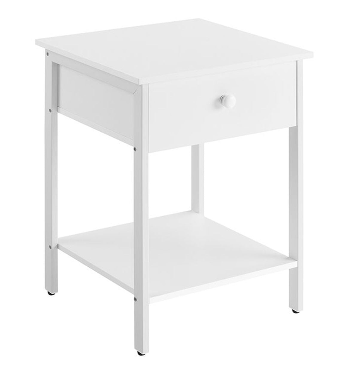 Vasagle Κομοδίνο με Συρτάρι και Μεταλλικό Σκελετό - Matte White - LET055W14